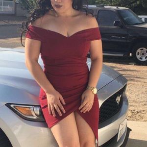 Burgundy Off-Shoulder Mini dress